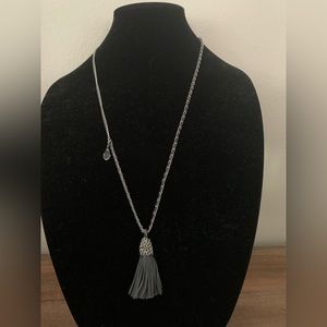Banana Republic Silver Necklace With Gray Tassel